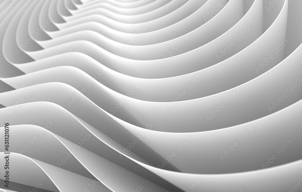 Poster 3d render abstract background of smooth lines of spline waves monochrome, with deep of field