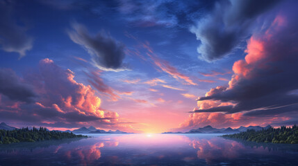 A breathtaking sunset over a serene body of water