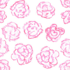Seamless cute textured pink roses. Hand drawn paint little flowers seamless pattern.