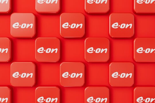 LONDON, UK - July 2023: E-on gas and electricity energy supplier company logo. 3D Rendering