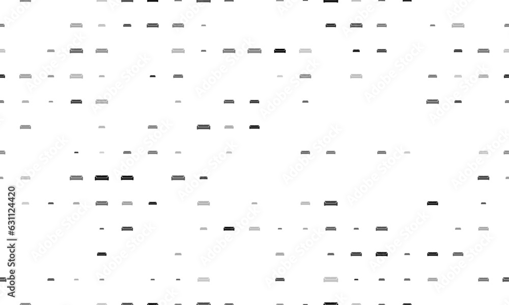Poster seamless background pattern of evenly spaced black sofa symbols of different sizes and opacity. vect