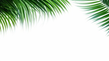 Fototapeta na wymiar green curved palm leaves isolated on transparent background, texture overlay for vacation, relaxation, travel and wellness