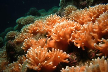 Naklejka na ściany i meble orange coral colony in the Mediterranean Sea Ramea Dendrophyllia. Generative AI