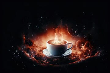 Cup of freshly brewed coffee. Coffee universe.