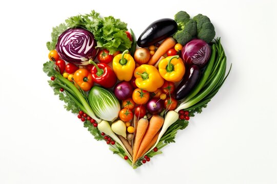 fresh vegetables shaped love isolated white background