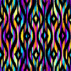 Geometric abstract grunge vintage pattern. Ikat style. Seamless vector image.