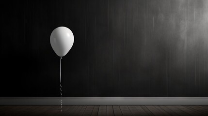  a white balloon floating in the air on a wooden floor.  generative ai