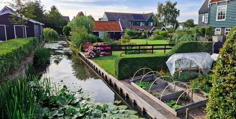 Panoramic view of the old town of Zaanse Schans, Netherlands.