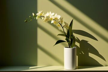 Orchid's Silhouette: Light Rays & Fresh Greens, Generative AI