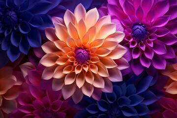 Kaleidoscope of Dahlias: Orange and Blue Medley, Generative AI