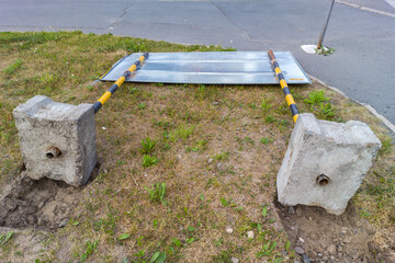 A road sign that fell from a strong wind