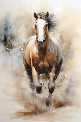 A watercolor painting of a horse.
