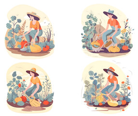 Gardening women collection,modern flat vector concept illustration,Organic gardening concept.minimal illustration,Vector,Logo Design,Background.
