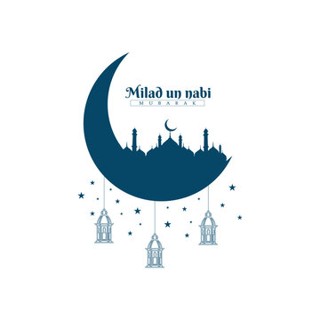 milad un nabi wishes card with text and mosque banner or poster design