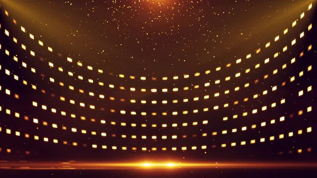 Golden particle lights flashing and awards stage background