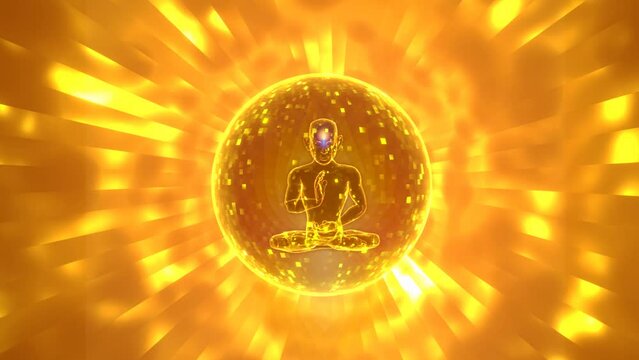 looped 3d animation. The golden buddha opens the third eye