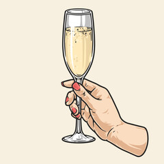 Sparkling wine flute colorful emblem