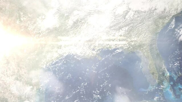 Zoom in from space and focus on Laplace, Louisiana, USA. 3D Animation. Background for travel intro. Elements of this image furnished by NASA