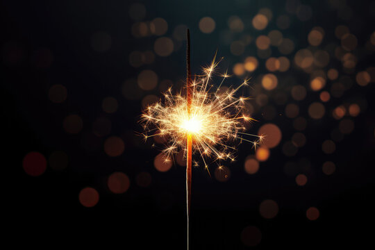 Sparkler Glowing Brightly On Dark Background. Generative AI