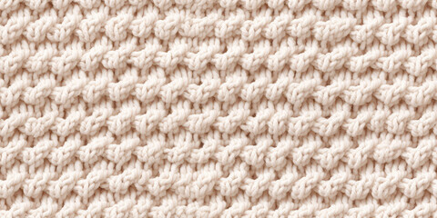 Handmade seamless pattern of light pastel beige yarn threads, loops of yarn in thread tile ornament, repeat multicolored knitting close-up tile texture. 3d render realistic illustration style.