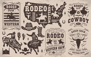 Wild west monochrome set logotypes