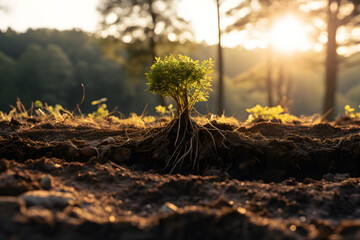 Fototapeta premium Close Up of a Young Plant Bathed in Morning Light. Cultivating Agriculture and Eco Living. 