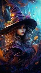 Witch on 3D Colorful Background. Generative ai