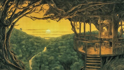 sunset over the jungle