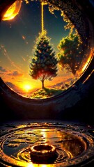 view of a tree and above mechanical parts