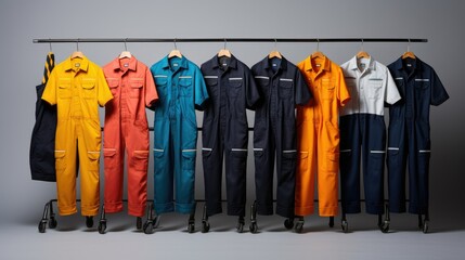 set of diverse and colorful worker uniforms