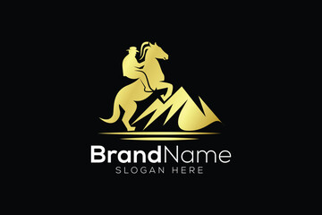 Trendy and Professional Horse and hill logo design vector template