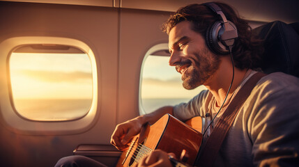 A talented musician on the flight offers an impromptu performance, playing soothing melodies on a guitar or a musical instrument