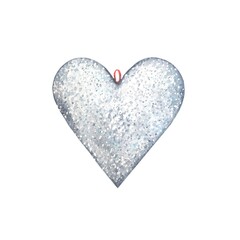 Silver watercolor heart, vintage heart isolated on white background
