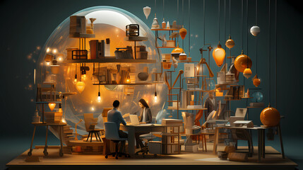 3d Illustrate the process of innovation and creativity in a business