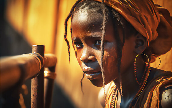 African girl, lack of water. Post processed AI generated image