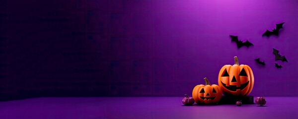 Halloween and decoration concept, banner with space to write with solid orange pumpkin color for halloween. halloween banner, panorama background. Generative AI.