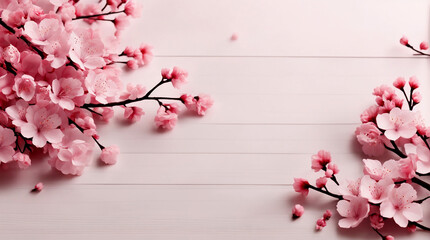 Elegant clean space with cherry blossom ornaments and elements for text or copywriting placeholder
