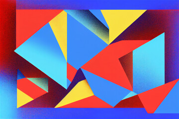 blue, yellow and red abstract painting, made with squares, digital gradient blends, folded planes,, frequent use of diagonals, sharp angles