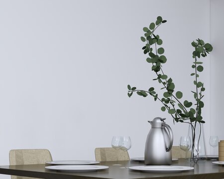 decoration dining area and blank wall mockup