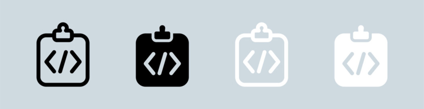 Coding icon set in black and white. Programming signs vector illustration.