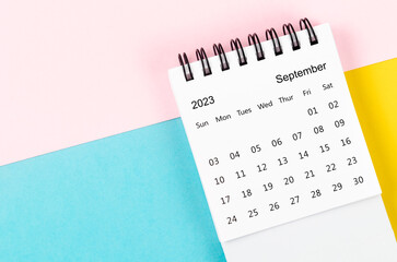 The September 2023 Monthly desk calendar for 2023 year on beautiful background.