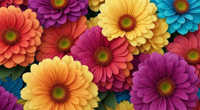 colorful abstract flowers background, colored flowers on abstract background