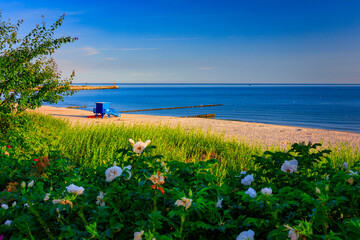 Beautiful scenery on the summer beach at Baltic Sea in Ustka, Poland.