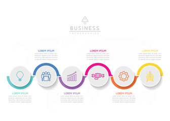 Vector infographic business presentation template with circular interconnection with 6 options.