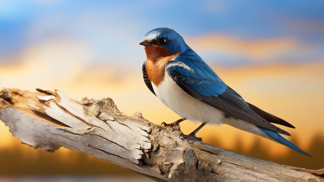 Barn swallow, the national bird of Austria and Estonia. Colourful bird, realistic wildlife animal. AI art.