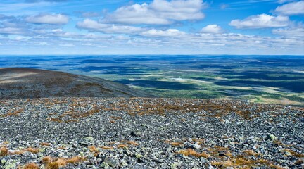 Beautiful shot of green hills and valleys in Pallastunturi National Park in Lapland, Finland