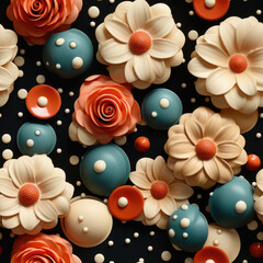 Vibrant 3D Floral Polka Dots, Decorative Seamless Pattern for Modern Wallpaper and Artistic Backgrounds