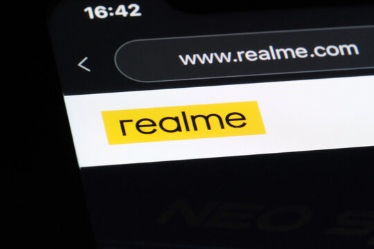 Shanghai,China-August 4th 2023: close up Realme brand logo on official website. Chinese electronics smartphone company
