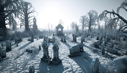Haunting 3D Graveyard Scene