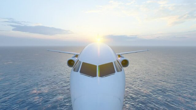 Aerial photography of plane crossing sea level.
